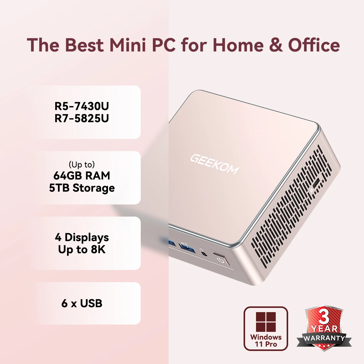 GEEKOM A5 Mini PC AMD Ryzen™ 7 5825U | Ryzen™ 5 7430U alternate image
